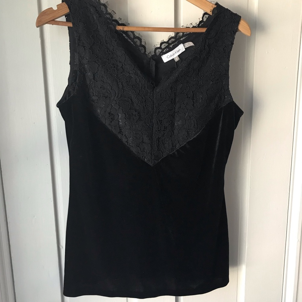 Calvin Klein Black Velvet & Lace Top — Medium
